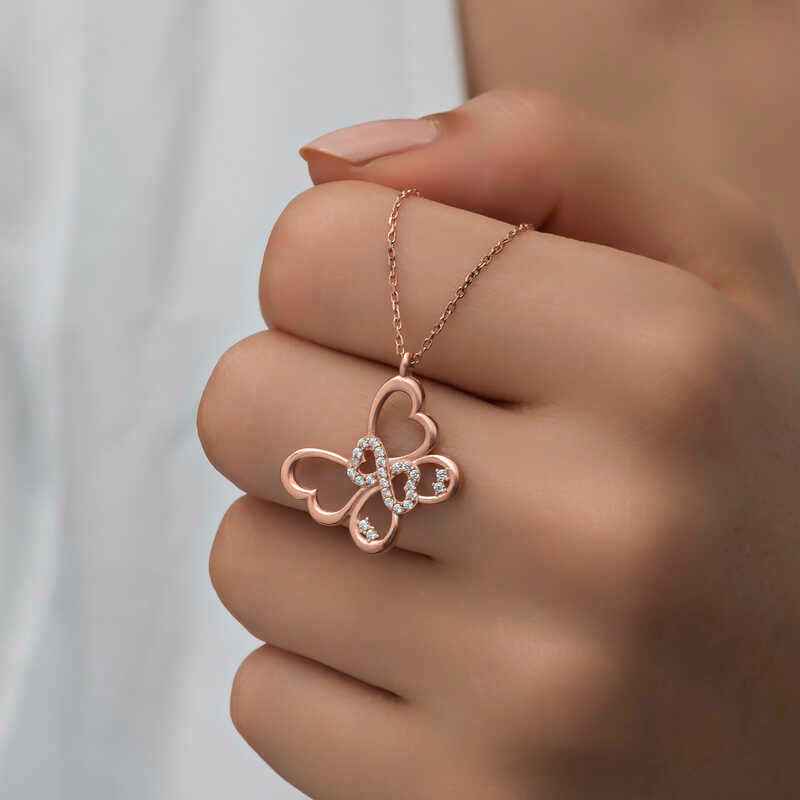 Rose Plated Infinity Butterfly Women's Silver Necklace