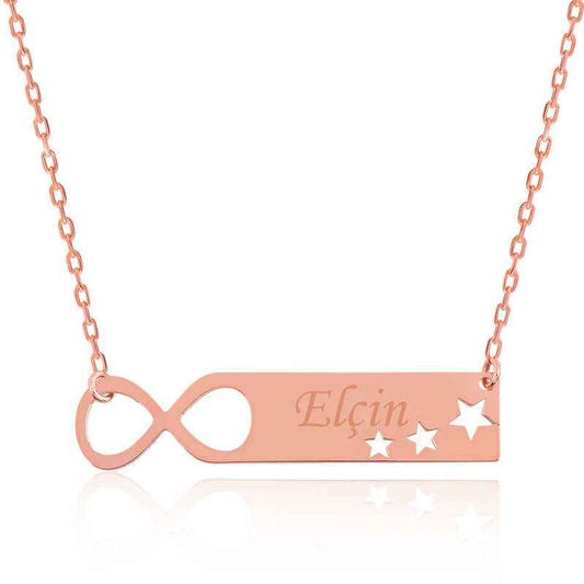 Rose Plated Infinity Star Personalized Name Silver Necklace