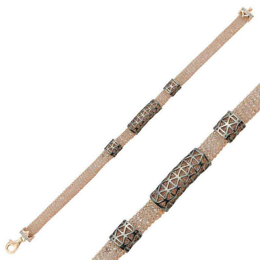 Rose Stone Mesh Women's Silver Bracelet
