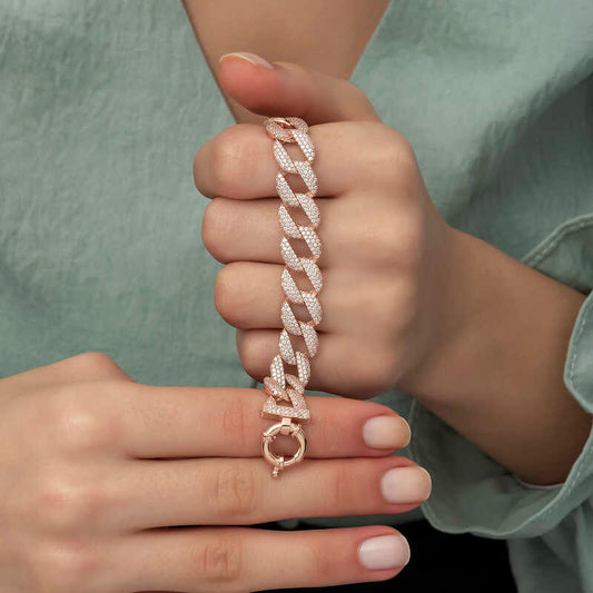 Bracelet en argent pour femme avec pierre plaquée rose