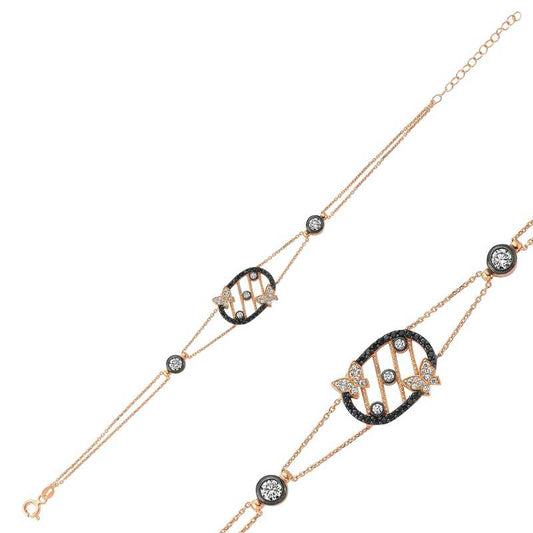 Stone Butterfly Women's Rose Gold Plated Silver Bracelet