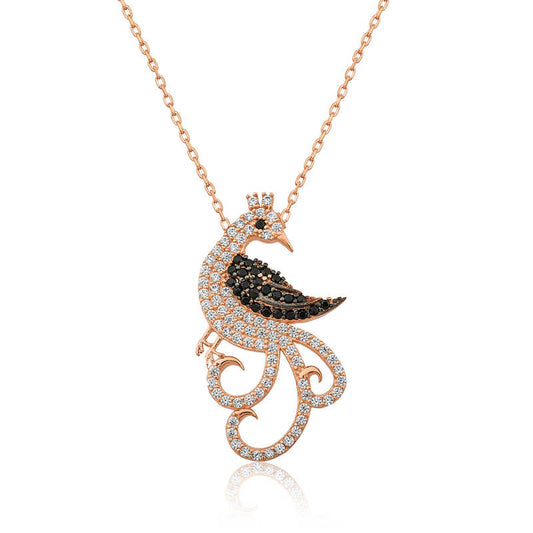 Collier en argent plaqué rose paon pour femme