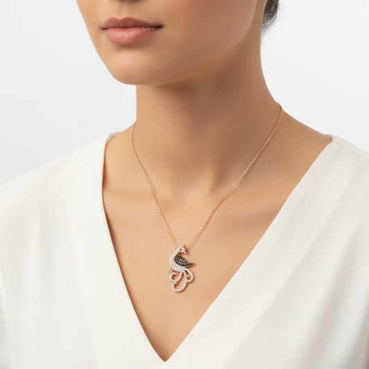 Collier en argent plaqué rose paon pour femme