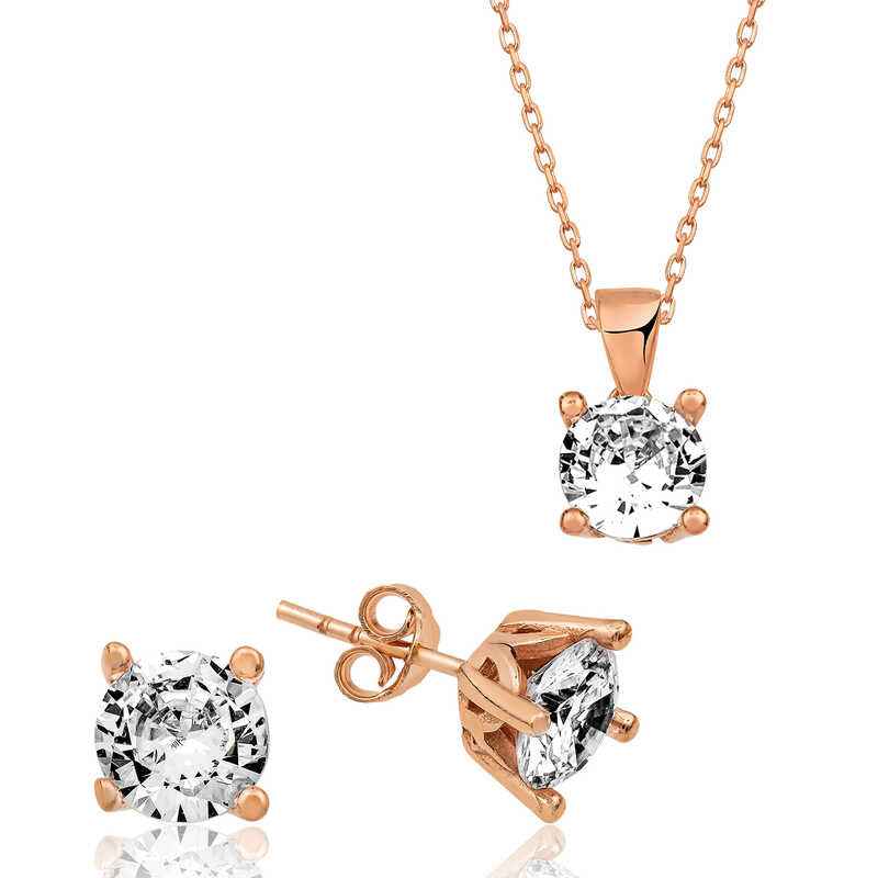 Rose Plated Single Stone Silver Two-Piece Set