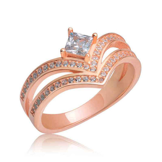 Single Stone Rose Plated Women's Silver Ring