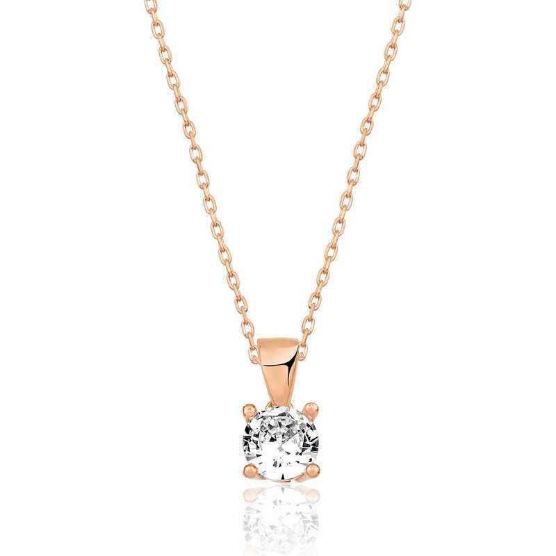 Rose Plated Single Stone Silver Necklace