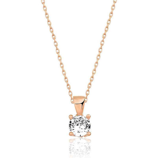 Rose Plated Single Stone Silver Necklace