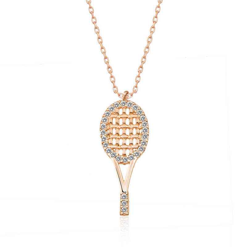 Rose Gold Plated Tennis Racket Women's Silver Necklace