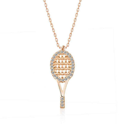 Rose Gold Plated Tennis Racket Women's Silver Necklace