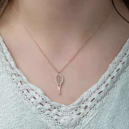 Rose Gold Plated Tennis Racket Women's Silver Necklace