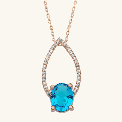 Turquoise Oval Stone Rose Plated Women's Silver Necklace