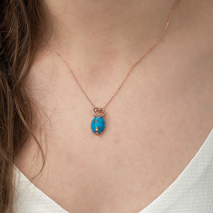 Turquoise Stone Heart Rose Plated Silver Necklace