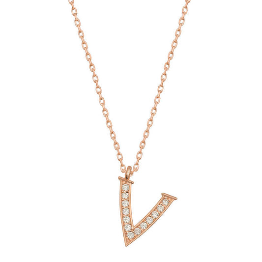 Rose Plated V Letter Women's Silver Necklace