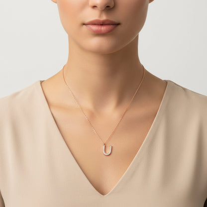 Rose Plated U Letter Women's Silver Necklace