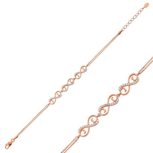 Rose Plated Three Heart Infinity Women's Silver Bracelet