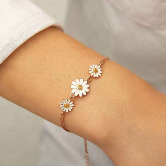 Rose Plated Triple Daisy Women's Silver Bracelet