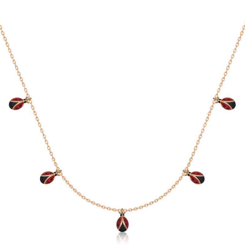 Ladybug Luck Rose Plated Women's Silver Necklace