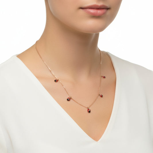 Ladybug Luck Rose Plated Women's Silver Necklace