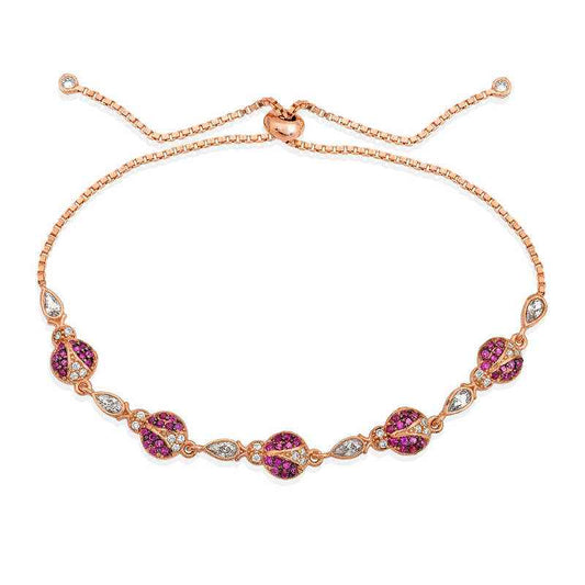 Rose Plated Ladybug Adjustable Silver Bracelet