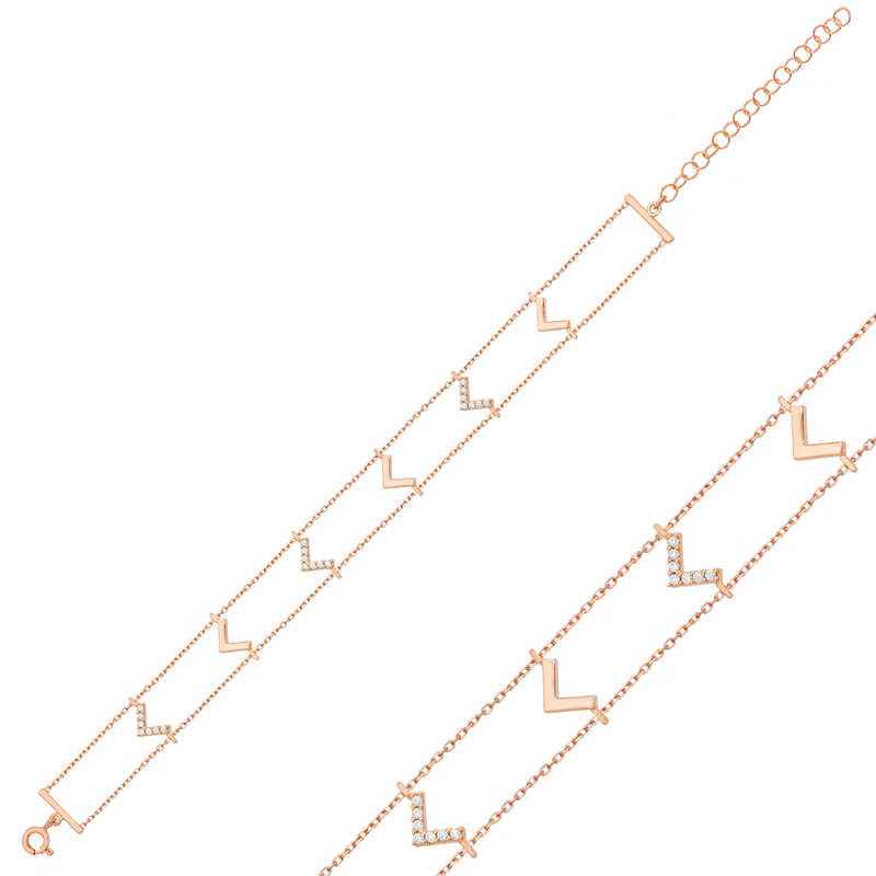 Rose Gold Plated V Women's Silver Bracelet