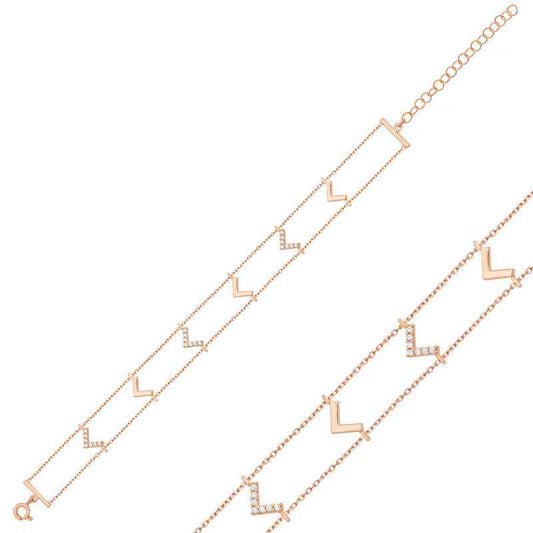 Rose Gold Plated V Women's Silver Bracelet