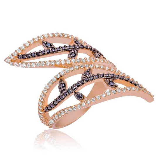 Bague en argent plaqué rose pour femme avec motif feuille