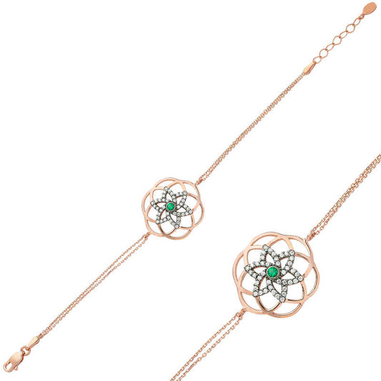 Rose Plated Flower of Life Women's Silver Bracelet