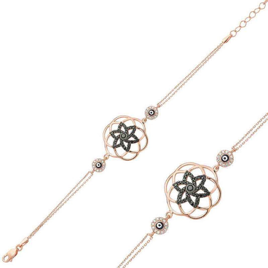Rose Plated Flower of Life Women's Silver Bracelet