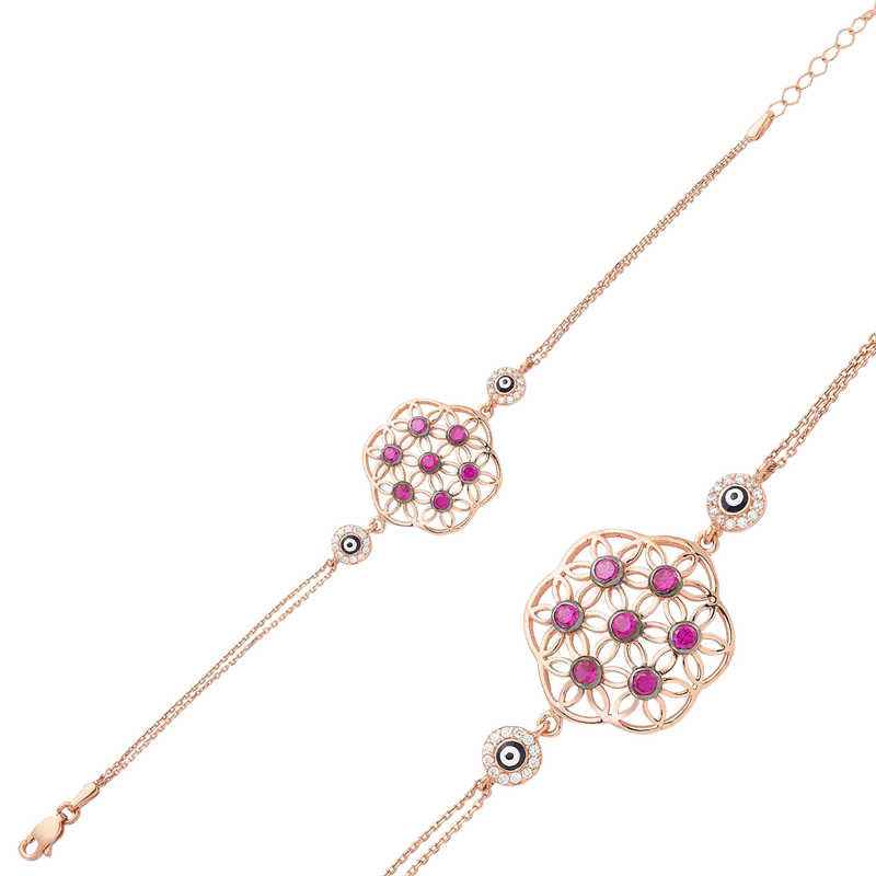 Rose Gold Plated Flower of Life Women's Silver Bracelet