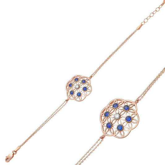 Rose Gold Plated Flower of Life Silver Bracelet
