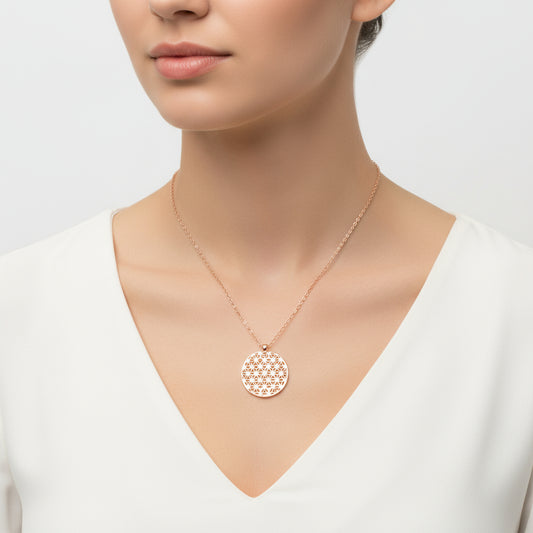 Rose Plated Flower of Life Women's Silver Necklace