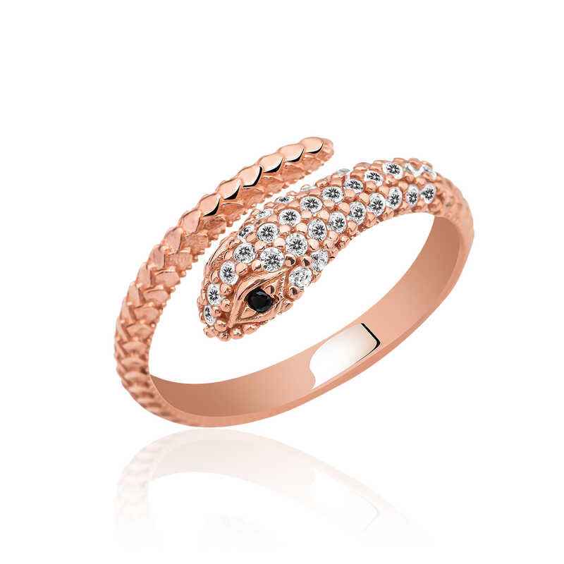 Rose Plated Snake Silver Ring