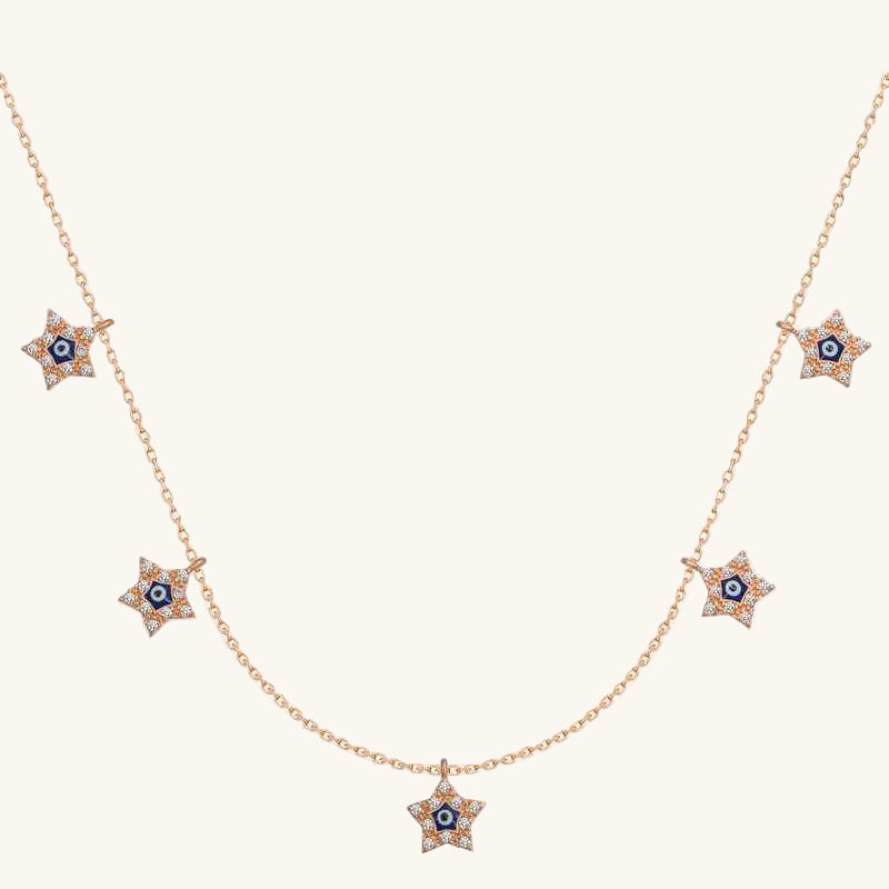 Rose Plated Star Evil Eye Luck Women's Silver Necklace