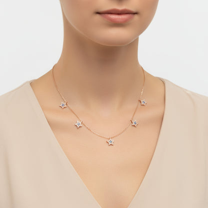 Rose Plated Star Evil Eye Luck Women's Silver Necklace