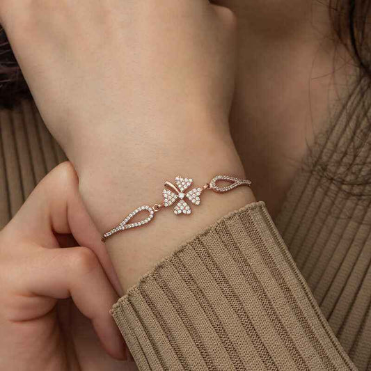 Rose Plated Clover Silver Bracelet