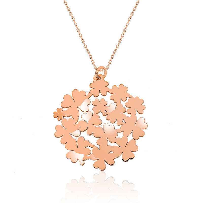 Rose Plated Clover Bouquet Women's Silver Necklace