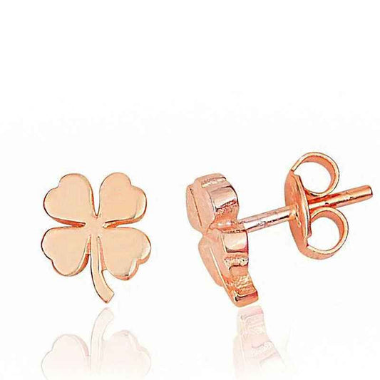 Rose Plated Clover Stud Women's Silver Earrings