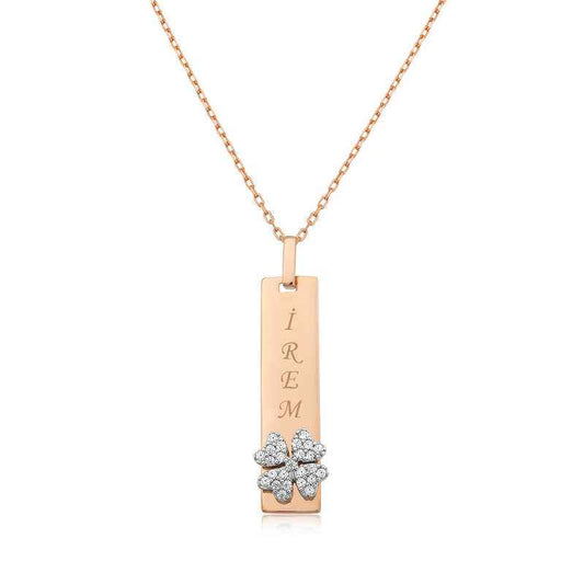 Rose Plated Clover Pattern Women's Silver Necklace