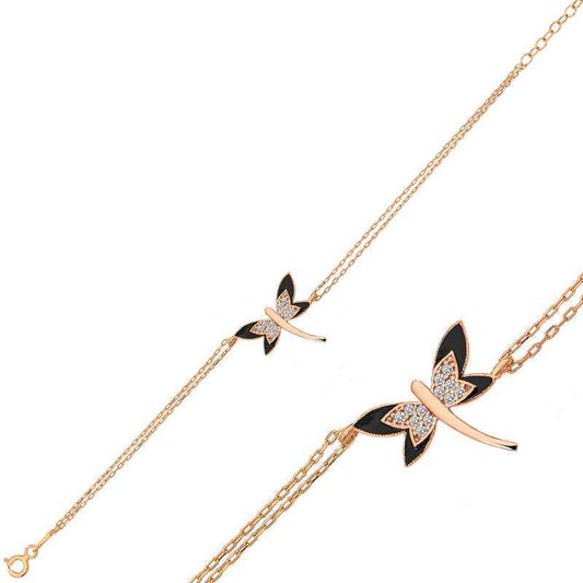 Rose Gold Plated Dragonfly Women's Silver Bracelet