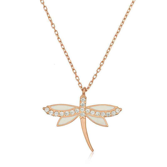 Rose Plated Dragonfly Women's Silver Necklace
