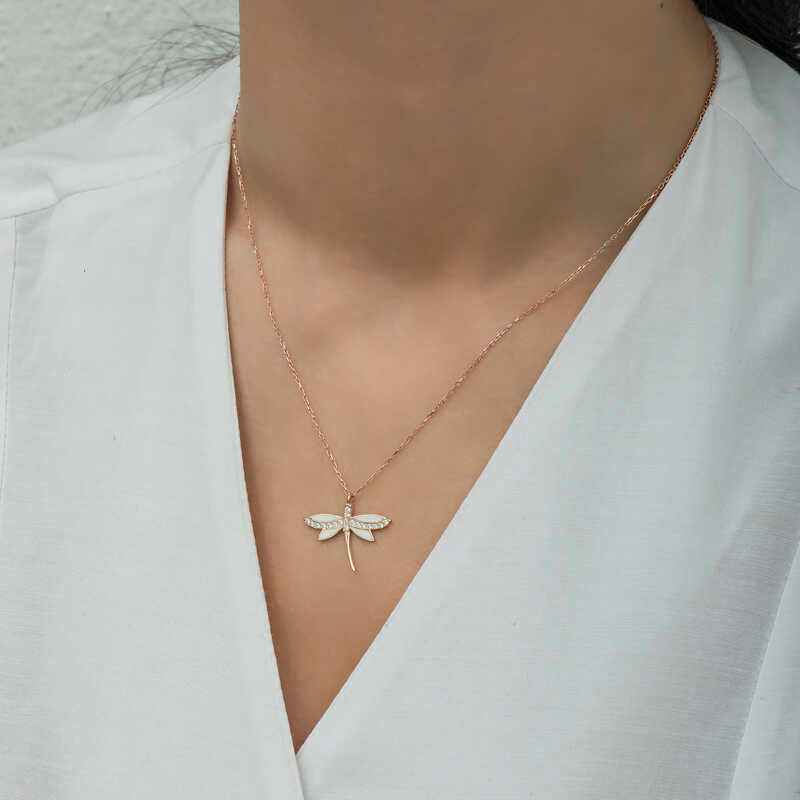 Rose Plated Dragonfly Women's Silver Necklace