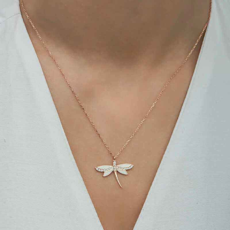 Rose Plated Dragonfly Women's Silver Necklace