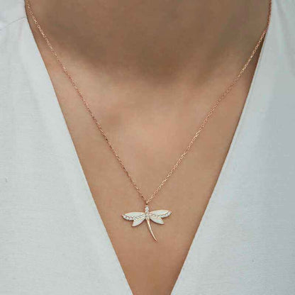 Rose Plated Dragonfly Women's Silver Necklace
