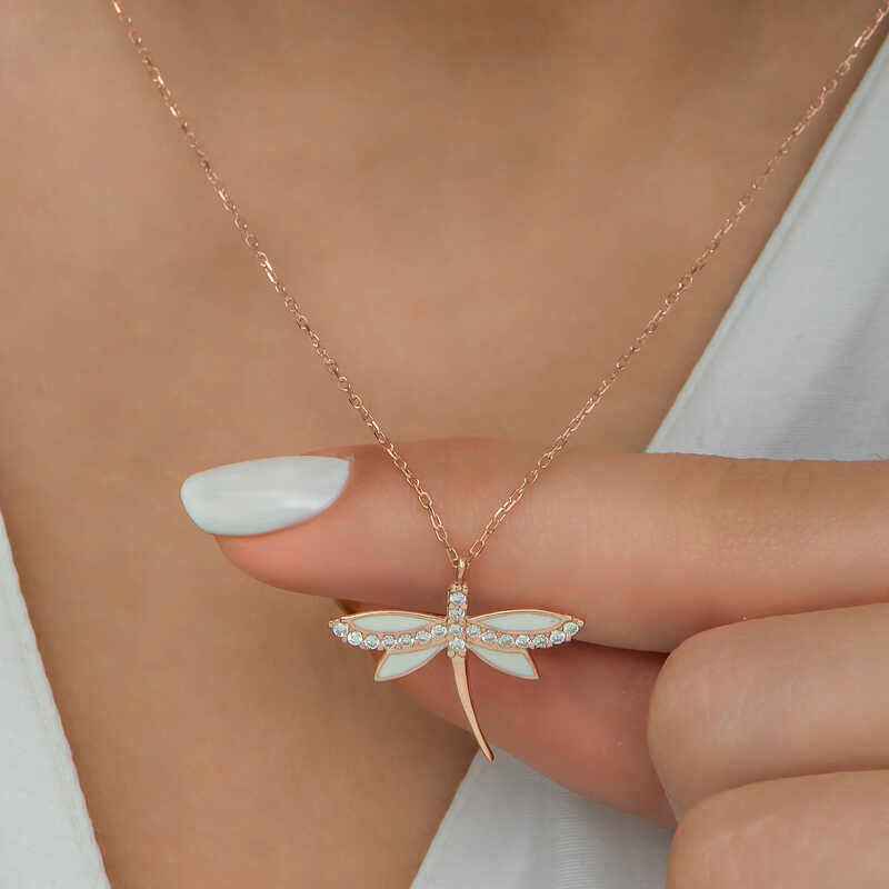 Rose Plated Dragonfly Women's Silver Necklace