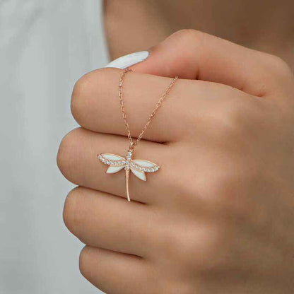 Rose Plated Dragonfly Women's Silver Necklace
