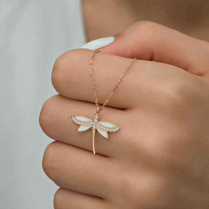 Rose Plated Dragonfly Women's Silver Necklace