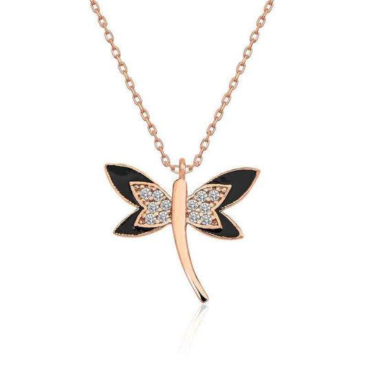 Rose Gold Plated Dragonfly Women's Silver Necklace