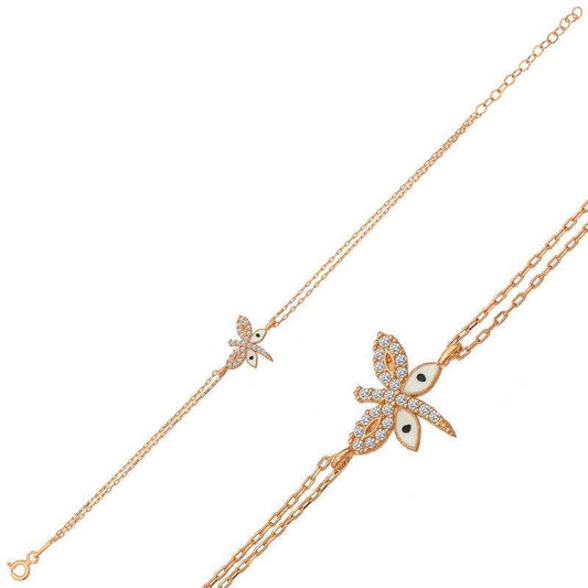 Rose Plated Dragonfly Women's Silver Bracelet