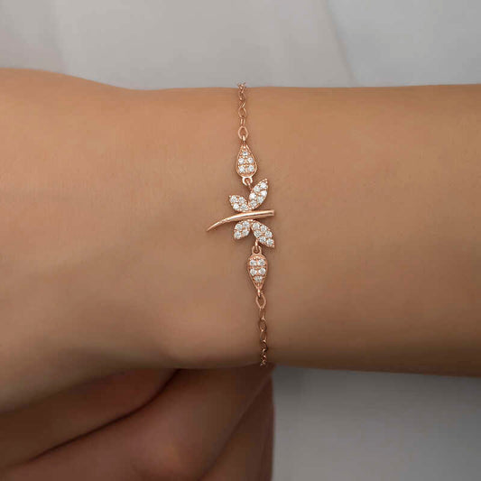 Rose Plated Dragonfly Women's Silver Bracelet
