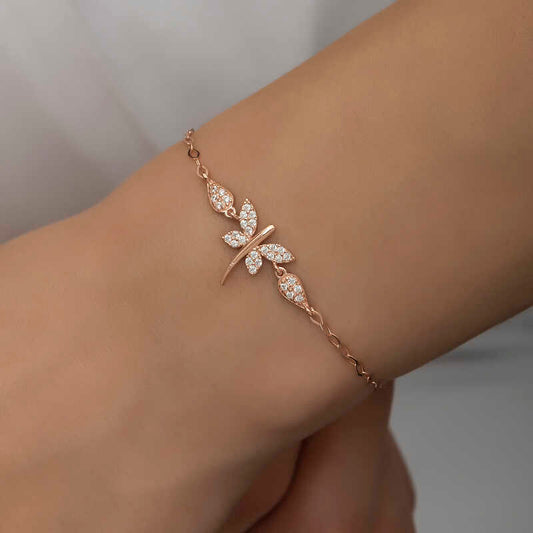 Rosévergoldetes Damen-Silberarmband mit Libelle